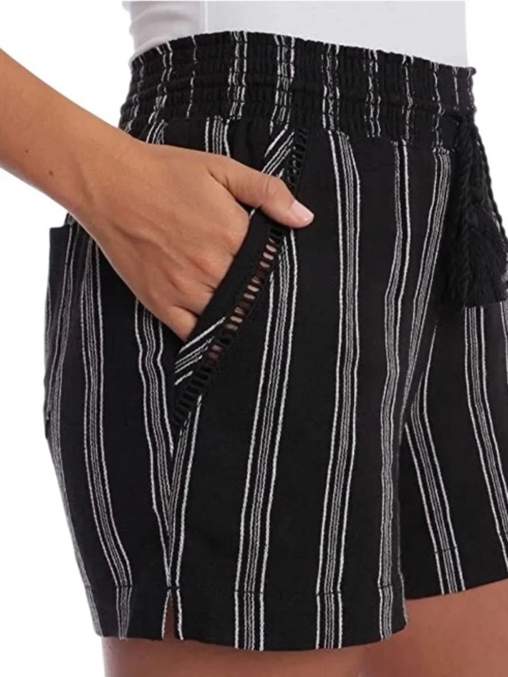 Briggs New York Black & White Striped High-Waist Drawstring Shorts Size M